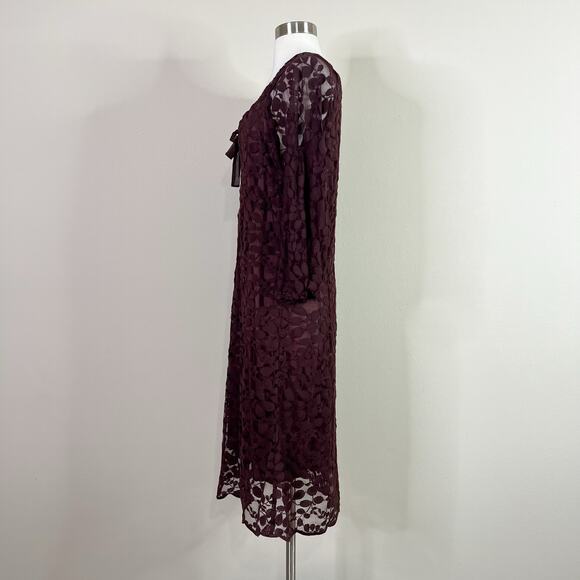 Garnet Hill | Boheme Plum Brown Lace Easy Tie Scoop Neck 3/4 Sleeve Dress 12 EUC - Picture 8 of 10